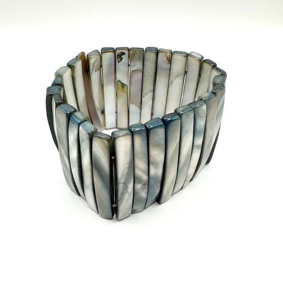 Grey Abalone Mother of Pearl Shell stretch bracelet Summer Retro Beachy Modern - Picture 6 of 10